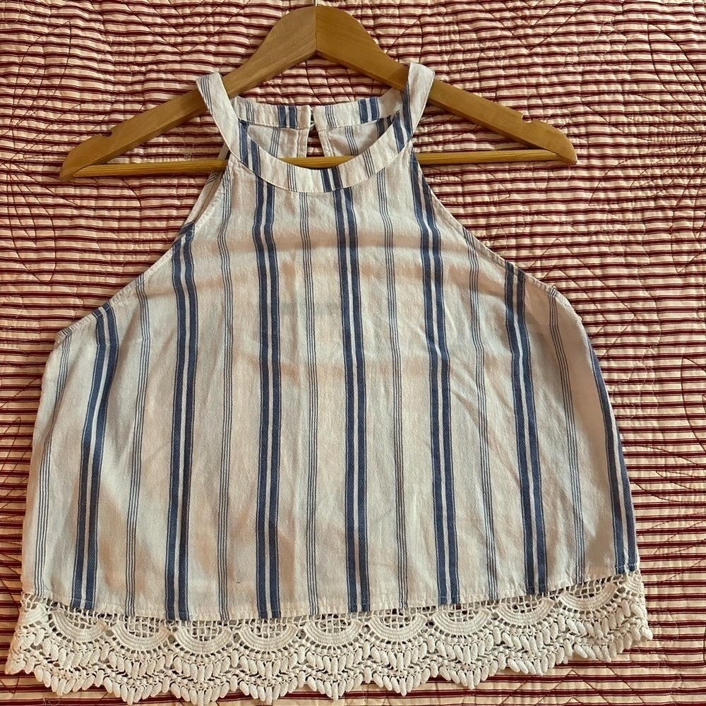 Abercrombie & Fitch Cream Sleeveless Embellished Tank Top